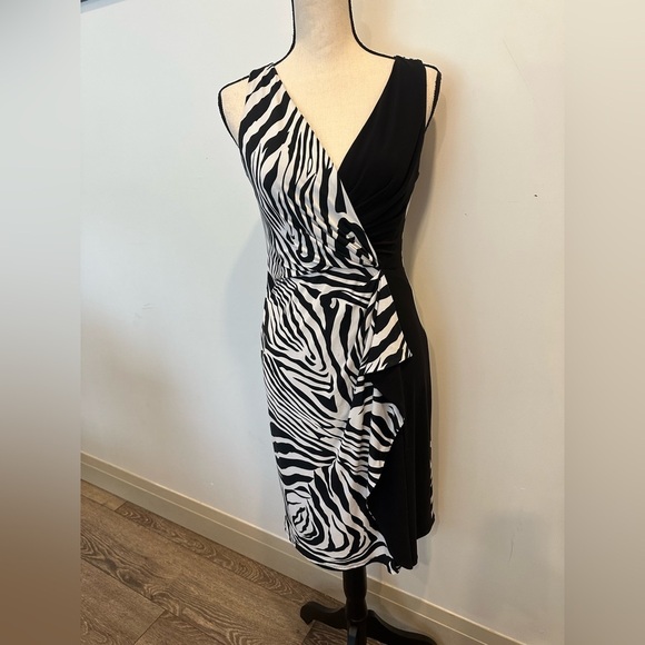 Joseph Ribkoff black and white animal  print zebra EUC SZ 6 slinky tie VTG - Picture 1 of 8